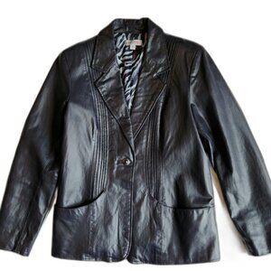 Vintage Y2K Leather Blazer | M | 90s 00s Black Genuine Leather One Button Jacket